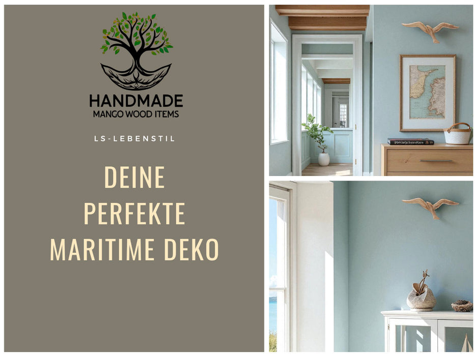 KI-generiertes Bild,Wand-Objekt Möwe 46cm Mango Holz Braun Vogel Deko-Objekt Deko-Figur