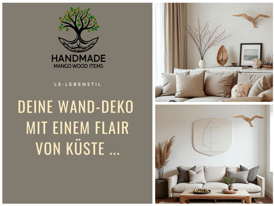 KI-generiertes Bild,Wand-Objekt Möwe 36cm Mango Holz Braun Vogel Deko-Objekt Deko-Figur
