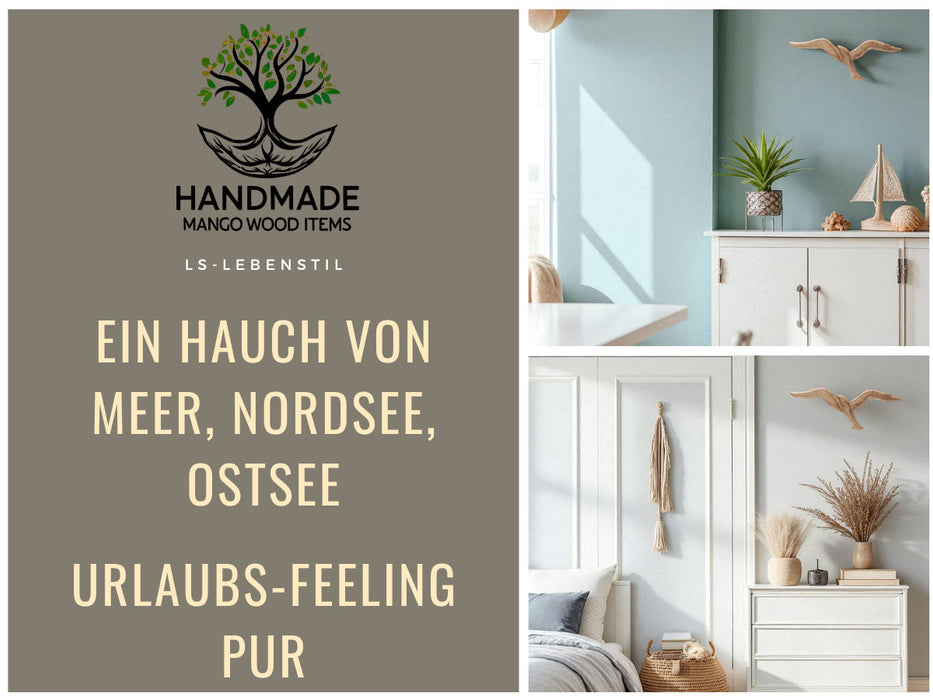 KI-generiertes Bild,Wand-Objekt Möwe 36cm Mango Holz Braun Vogel Deko-Objekt Deko-Figur