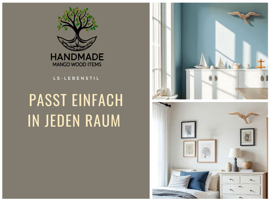 KI-generiertes Bild,Wand-Objekt Möwe 36cm Mango Holz Braun Vogel Deko-Objekt Deko-Figur
