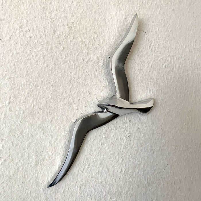 KI-generiertes Bild,Wand Deko-Objekt Möwe 34cm Aluminium Silber Deko-Figur