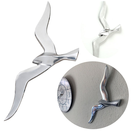 KI-generiertes Bild Wand Deko-Objekt Möwe 34cm Aluminium Silber Deko-Figur