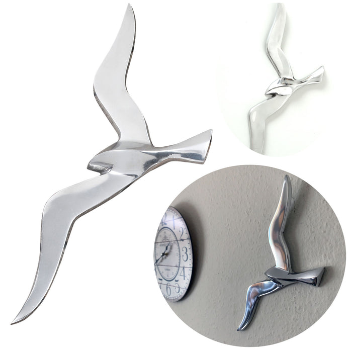 KI-generiertes Bild Wand Deko-Objekt Möwe 34cm Aluminium Silber Deko-Figur