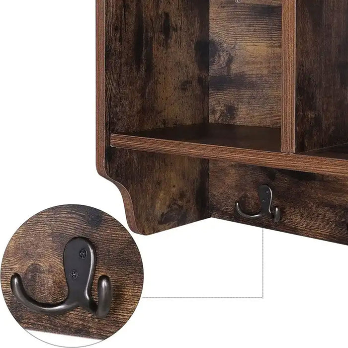 KI-generiertes Bild,Exkluisve XL Vintage Holz Wandgarderobe 70cm mit Ablage 4-fach Regal Doppelhaken