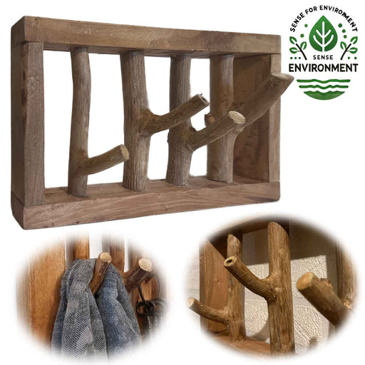 KI-generiertes Bild Vintage Wandgarderobe 4 Ast-Haken ♻️ Fundholz ♻️ 45cm Baumstamm Garderobenleiste