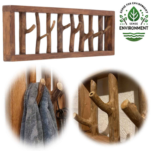 KI-generiertes Bild Vintage Wandgarderobe 8 Ast-Haken ♻️ Fundholz ♻️ 80cm Baumstamm Garderobenleiste