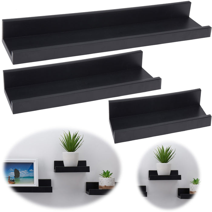 KI-generiertes Bild Wandregal Set 3-fach Schwarz 3 Regale Küchen-Regal Bücher Wand-Board