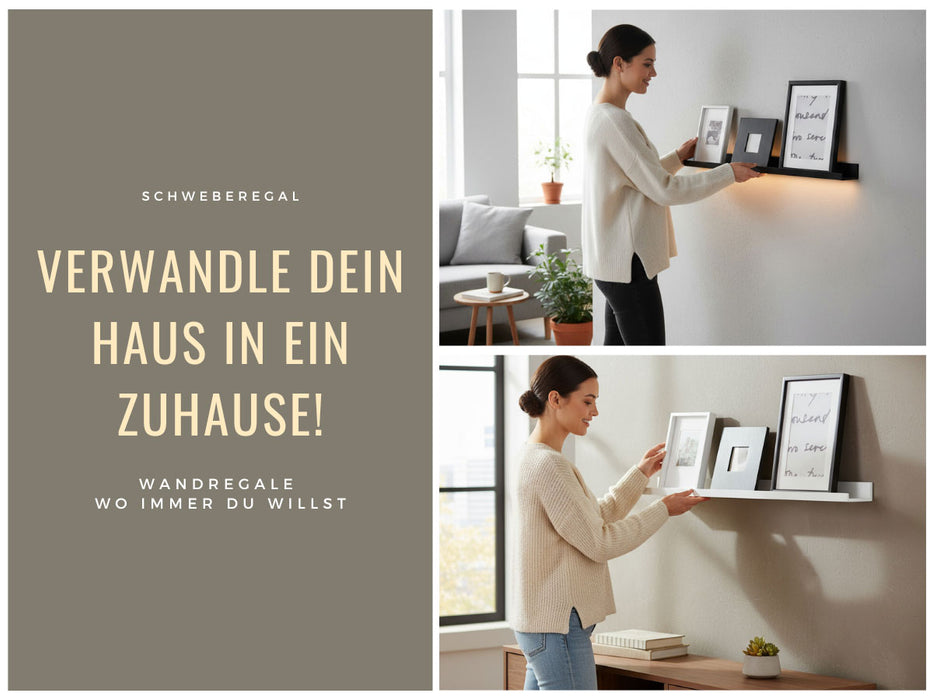 KI-generiertes Bild,Wandregal Wandboard Freja 2´er Set 45cm Schwarz Deko Regal Schweberegal Küchenregal