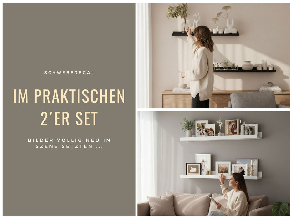 KI-generiertes Bild,Wandregal Wandboard Freja 2´er Set 45cm Weiß Deko Regal Schweberegal Küchenregal