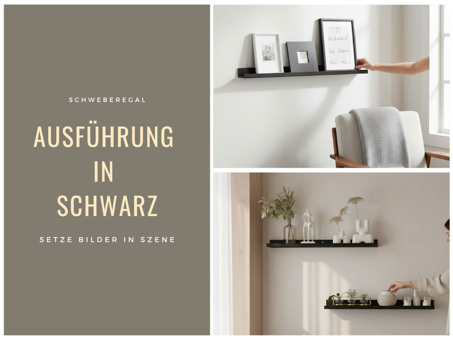 KI-generiertes Bild,Wandregal Wandboard Freja 2´er Set 45cm Schwarz Deko Regal Schweberegal Küchenregal