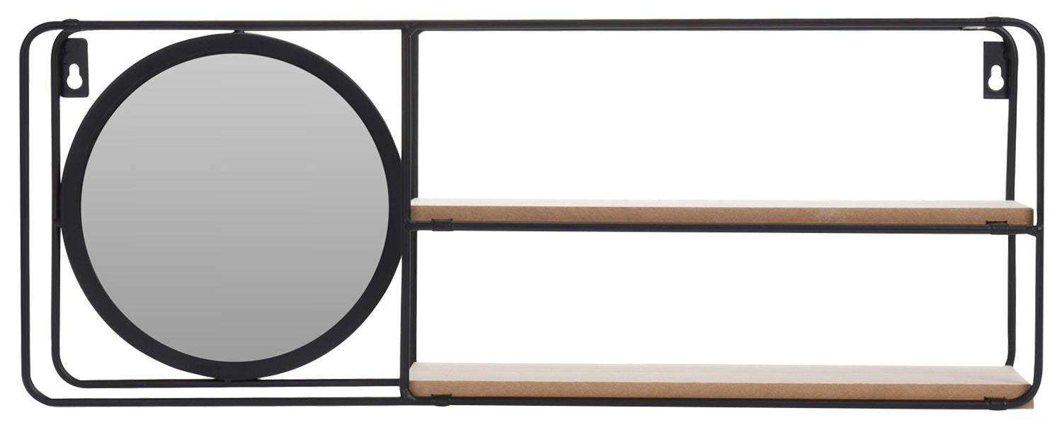 KI-generiertes Bild,Wandregal mit Spiegel 50x19x10cm Metall Holz Schwarz 2 Ablagen Wandboard