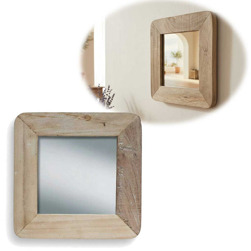 KI-generiertes Bild Vintage Holz Wandspiegel Grau 32cm Recycelt Holzrahmen Spiegel