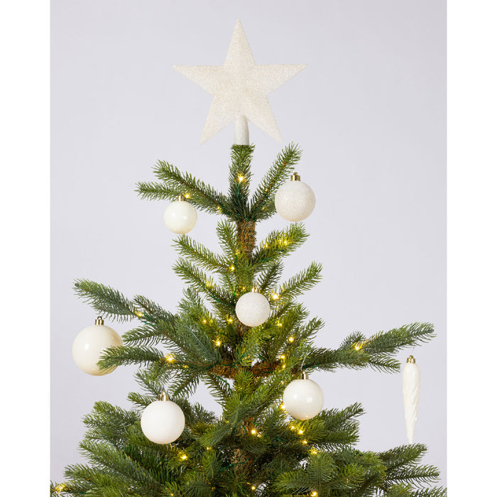 KI-generiertes Bild,33 Christbaumkugeln Kunststoff Woll-Weiß Spitze Stern Weihnachtskugeln