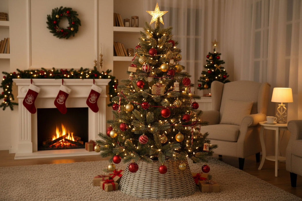 KI-generiertes Bild,Weihnachtsbaum Rock Weide 57cm Grau Christmas Tree Skirt Christbaumständer
