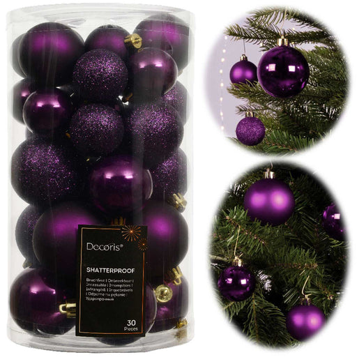 KI-generiertes Bild 30 Kunststoff Weihnachtskugeln Lila Feige 4cm-6cm Baumkugel Dekokugel