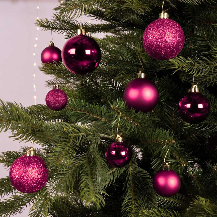 KI-generiertes Bild,30 Kunststoff Weihnachtskugeln Festive Pink 4cm-6cm Baumkugel Dekokugel