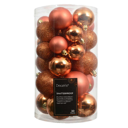 KI-generiertes Bild,30 Kunststoff Weihnachtskugeln Orange 4cm-6cm Baumkugel Dekokugel