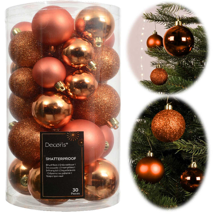 KI-generiertes Bild 30 Kunststoff Weihnachtskugeln Orange 4cm-6cm Baumkugel Dekokugel