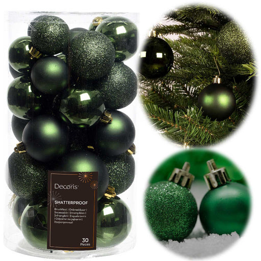 KI-generiertes Bild 30 Kunststoff Weihnachtskugeln Grün Pinie 4cm-6cm Baumkugel Dekokugel