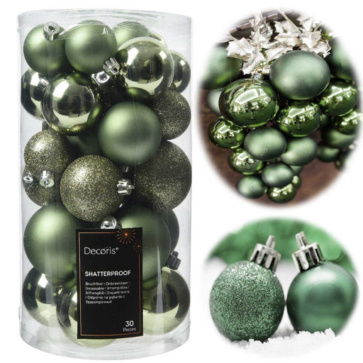 KI-generiertes Bild 30 Kunststoff Weihnachtskugeln Grün Rosmarin 4cm-6cm Baumkugel Dekokugel