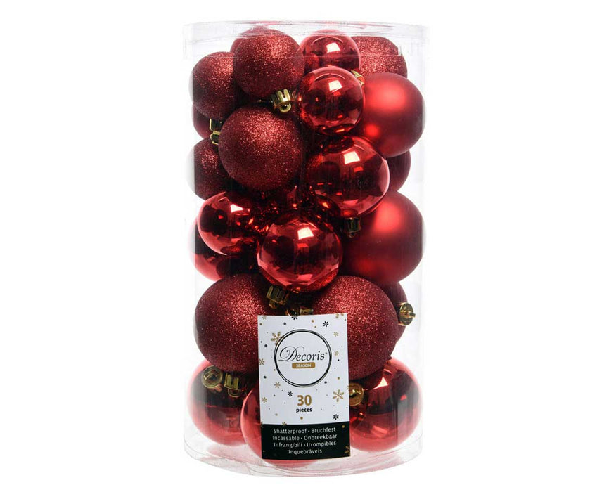 KI-generiertes Bild,30 Kunststoff Weihnachtskugeln Rot 4cm-6cm Baumkugel Dekokugel
