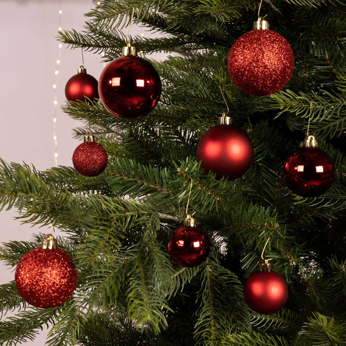 KI-generiertes Bild,30 Kunststoff Weihnachtskugeln Rot 4cm-6cm Baumkugel Dekokugel
