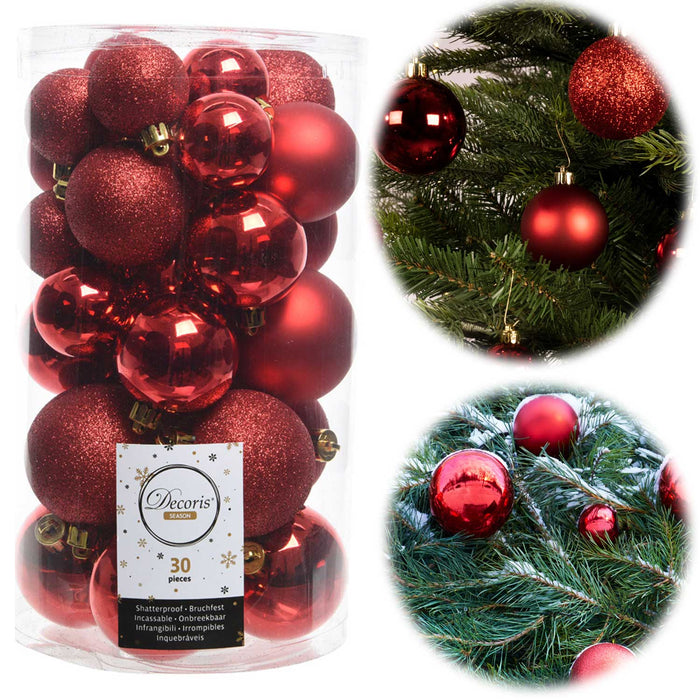 KI-generiertes Bild 30 Kunststoff Weihnachtskugeln Rot 4cm-6cm Baumkugel Dekokugel