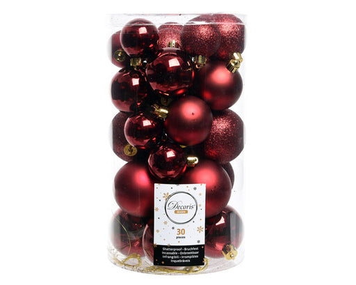 KI-generiertes Bild,30 Kunststoff Weihnachtskugeln Rot 4cm-6cm Baumkugel Dekokugel