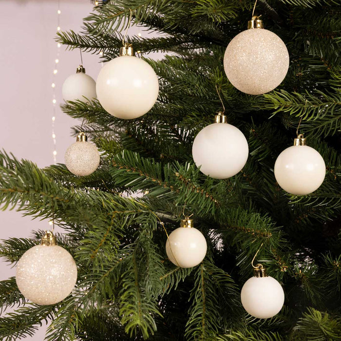 KI-generiertes Bild,33 Christbaumkugeln Kunststoff Woll-Weiß Spitze Stern Weihnachtskugeln
