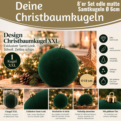 KI-generiertes Bild,8 XL Design Weihnachtskugeln 8cm Samt Bordeaux Rot Kunststoff Baumkugel Deko