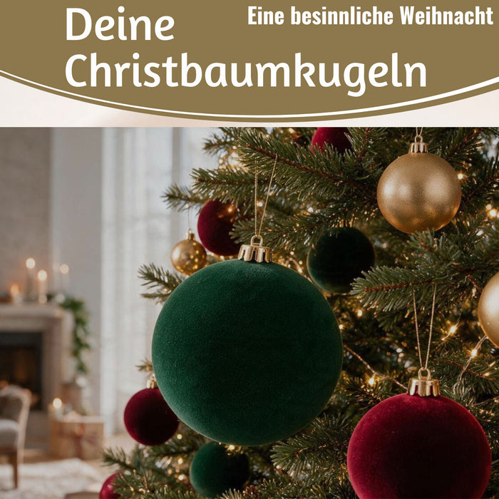 KI-generiertes Bild,8 XL Design Weihnachtskugeln 8cm Samt Bordeaux Rot Kunststoff Baumkugel Deko