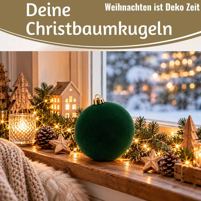 KI-generiertes Bild,8 XL Design Weihnachtskugeln 8cm Samt Bordeaux Rot Kunststoff Baumkugel Deko