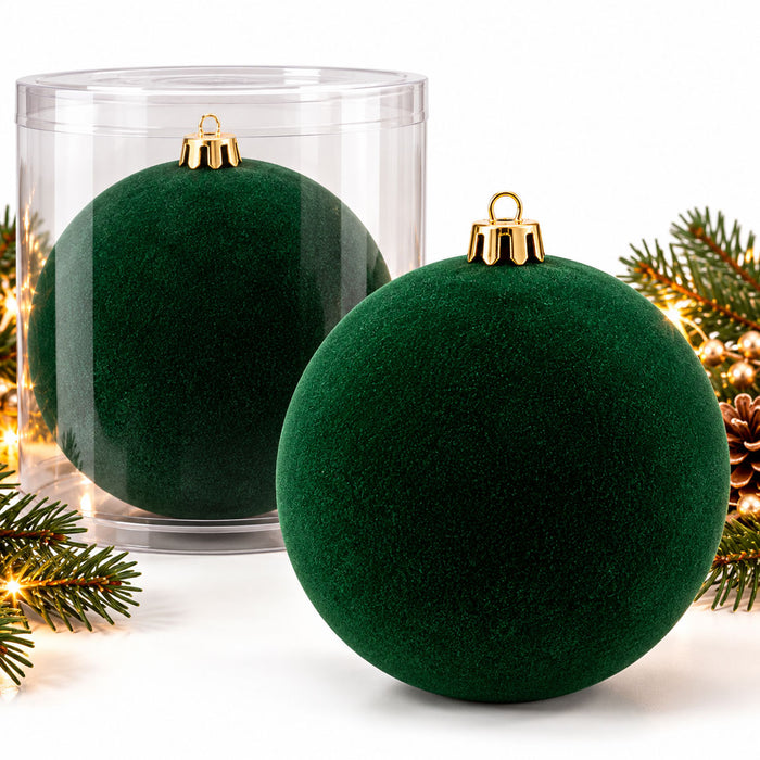 KI-generiertes Bild XXL Design Weihnachtskugeln 14cm Samt Grün Piniengrün Kunststoff Baumkugel Deko