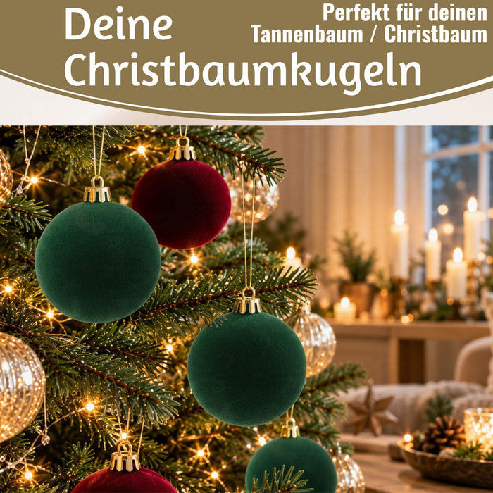 KI-generiertes Bild,8 XL Design Weihnachtskugeln 8cm Samt Bordeaux Rot Kunststoff Baumkugel Deko