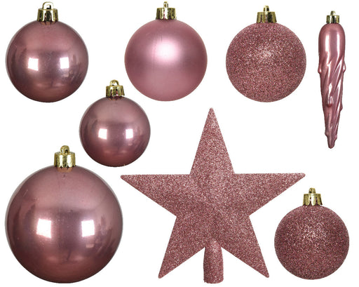 KI-generiertes Bild,33 Christbaumkugeln Kunststoff Pink Spitze Stern Weihnachtskugeln