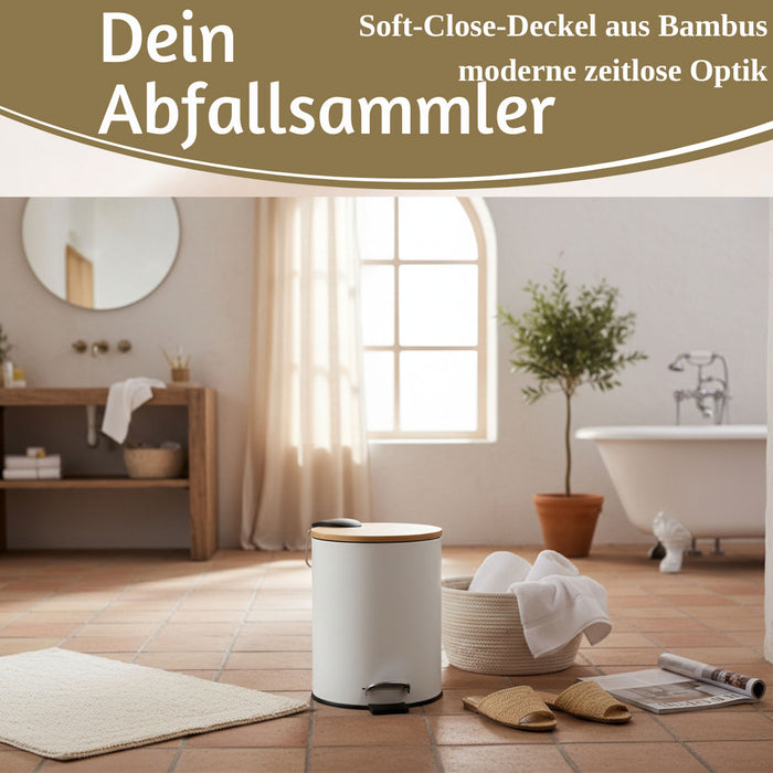 KI-generiertes Bild,Tretmülleimer Papierkorb 3L Weiß Soft Close Rund Kosmetikeimer Fußpedal Mülleimer
