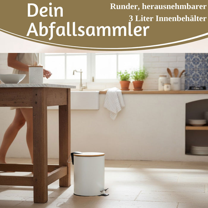 KI-generiertes Bild,Tretmülleimer Papierkorb 3L Weiß Soft Close Rund Kosmetikeimer Fußpedal Mülleimer