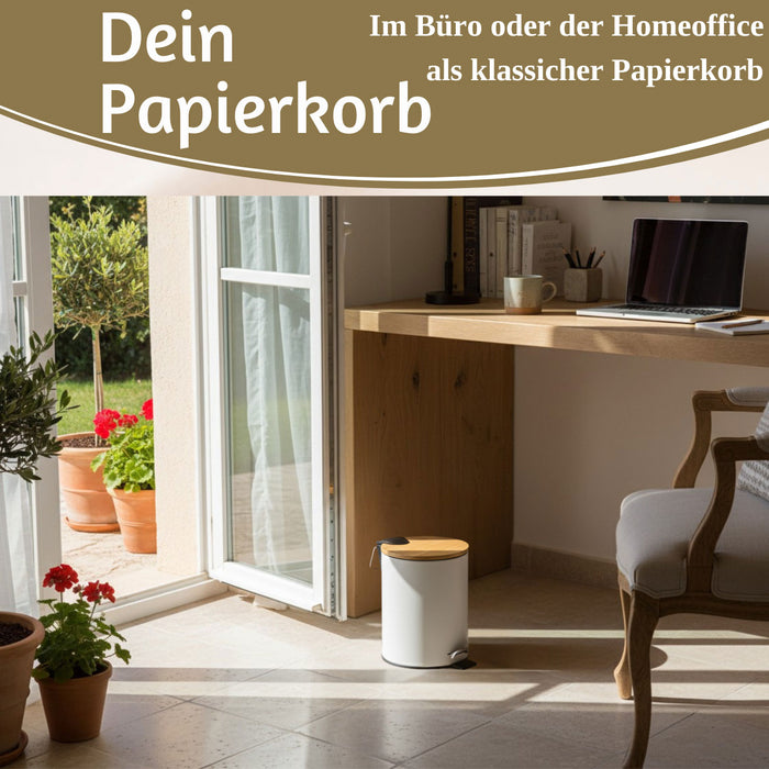 KI-generiertes Bild,Tretmülleimer Papierkorb 3L Weiß Soft Close Rund Kosmetikeimer Fußpedal Mülleimer
