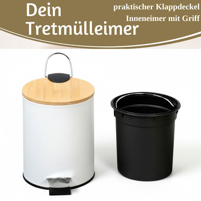 KI-generiertes Bild,Tretmülleimer Papierkorb 3L Weiß Soft Close Rund Kosmetikeimer Fußpedal Mülleimer