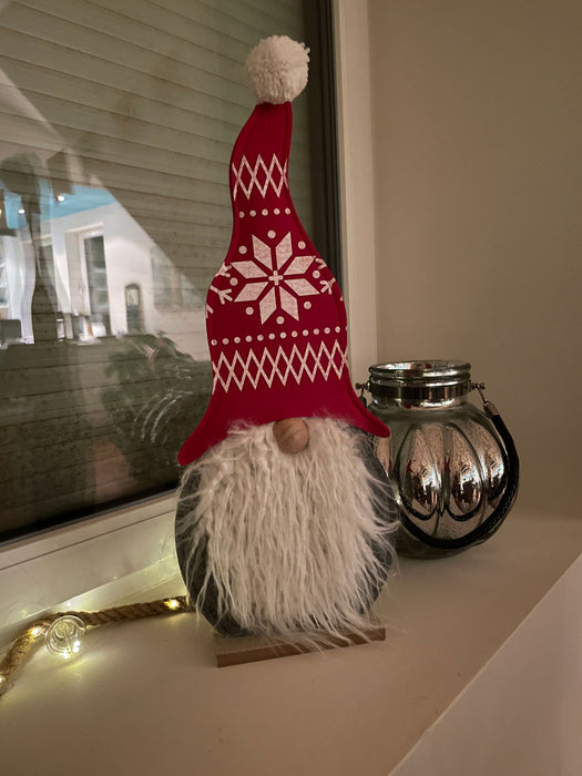 KI-generiertes Bild,XL Holz Weihnachtswichtel 57cm Holz Sockel Deko Weihnachts-Figur Dekoration