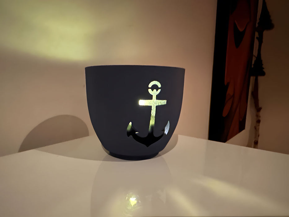 KI-generiertes Bild,XL Metall Teelichthalter Anker 9cm Blau Silber Votiv Kerzenhalter Windlicht