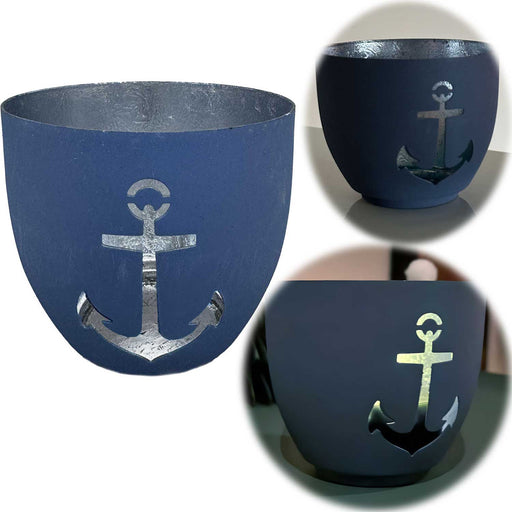 KI-generiertes Bild XL Metall Teelichthalter Anker 9cm Blau Silber Votiv Kerzenhalter Windlicht