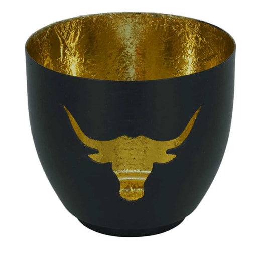 KI-generiertes Bild,XL Metall Teelichthalter Büffel 9cm Schwarz Gold Votiv Kerzenhalter Windlicht