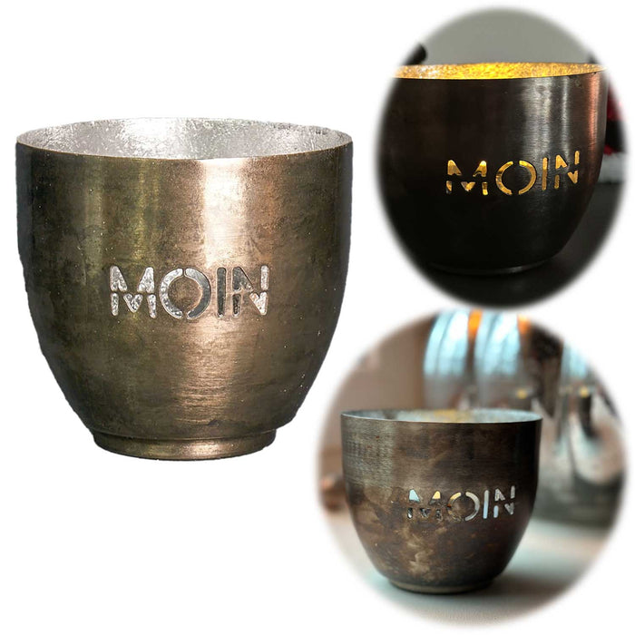 KI-generiertes Bild XL Metall Teelichthalter Moin 9cm Silber Votiv Kerzenhalter Windlicht