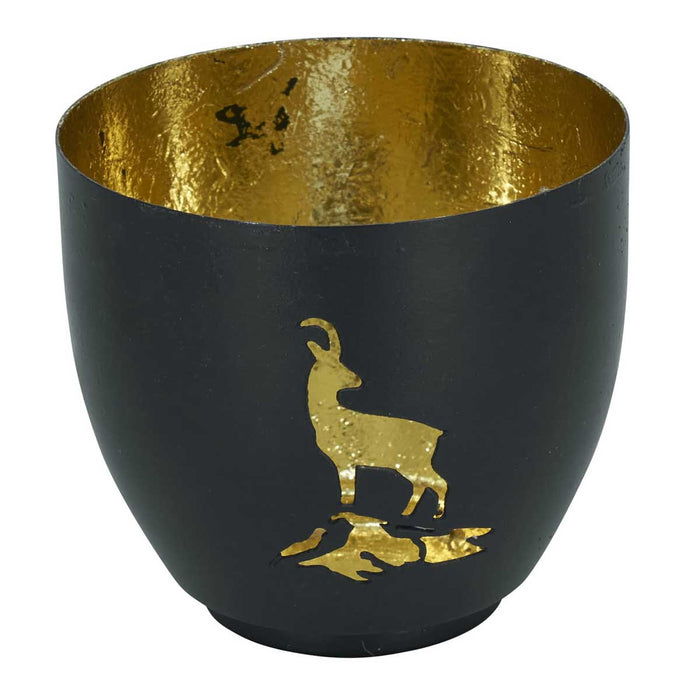 KI-generiertes Bild,XL Metall Teelichthalter Steinbock 9cm Schwarz Gold Votiv Kerzenhalter Windlicht