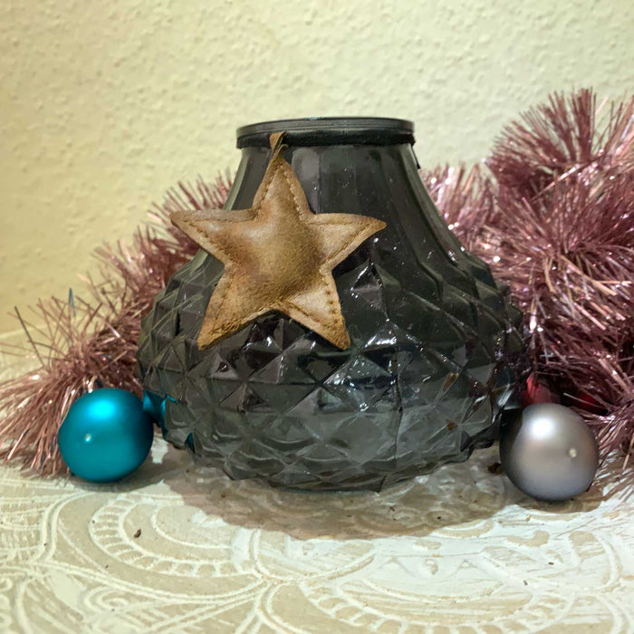 KI-generiertes Bild,Vintage XL Glas Windlicht Grau Blau Stern 11cm Deko Teelichthalter Teelichtglas