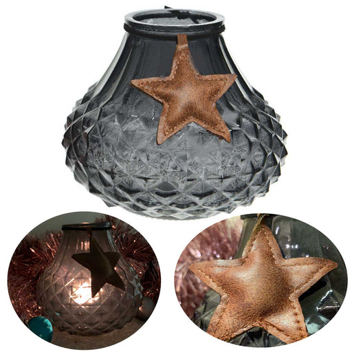 KI-generiertes Bild Vintage XL Glas Windlicht Grau Blau Stern 11cm Deko Teelichthalter Teelichtglas
