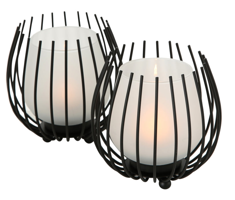 KI-generiertes Bild,2x Eisen Windlicht Gläser Schwarz Set Milch-Glas Teelichthalter Teelichtglas
