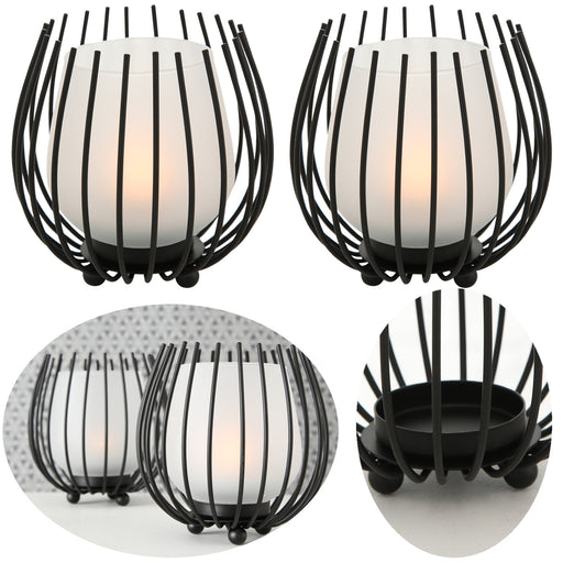 KI-generiertes Bild 2x Eisen Windlicht Gläser Schwarz Set Milch-Glas Teelichthalter Teelichtglas