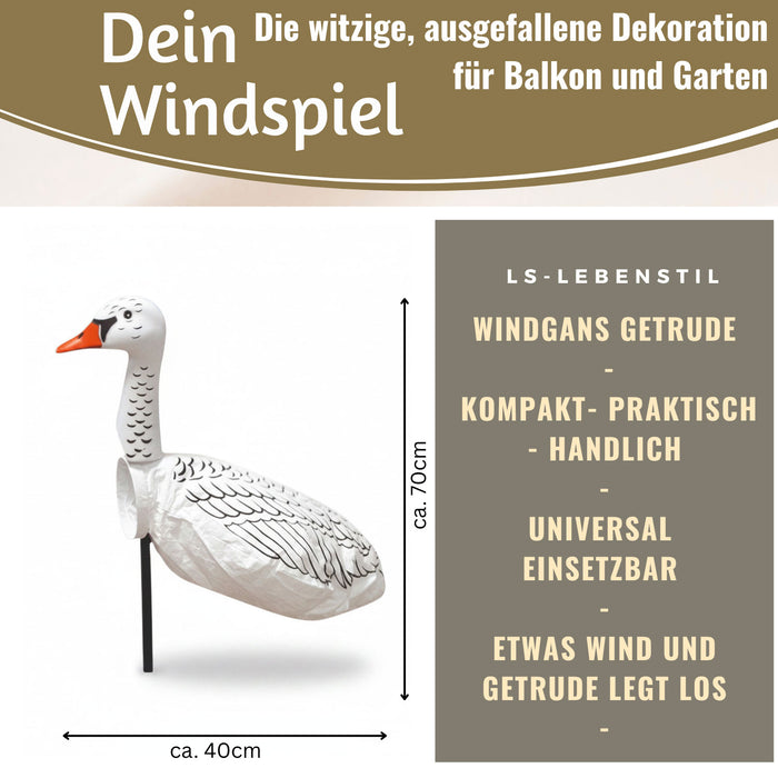 KI-generiertes Bild,Windspiel Windgans Gertrude 70cm Windsack Gartendeko für draußen